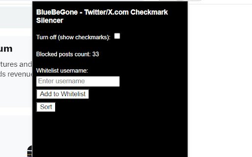 BlueBeGoneHide Verified Tweets on Twitter/X  from Chrome web store to be run with OffiDocs Chromium online
