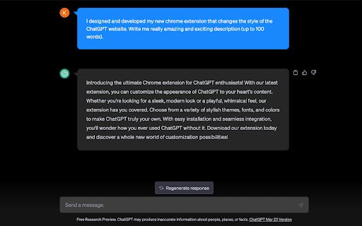 Blue ChatGPT Theme  from Chrome web store to be run with OffiDocs Chromium online
