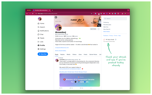 Bluesky Streak Tracker  from Chrome web store to be run with OffiDocs Chromium online