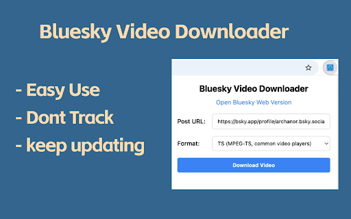 Bluesky Video Downloader from Chrome web store to be run with OffiDocs Chromium online Bluesky Video Downloader from Chrome web store to be run with OffiDocs Chromium online