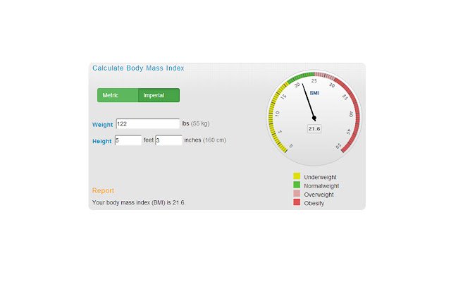 BMI Calculator dal Chrome Web Store da eseguire con OffiDocs Chromium online
