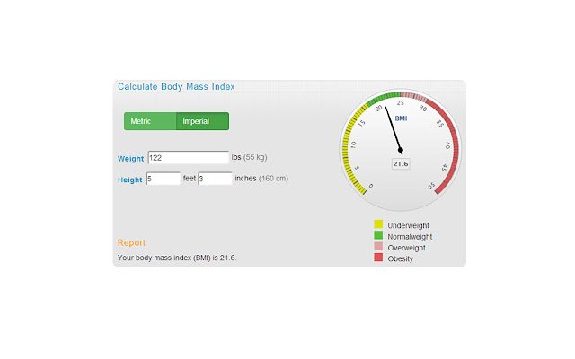 Chrome 网上商店的 BMI 计算器将与 OffiDocs Chromium 在线运行