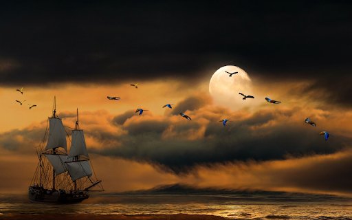 Boat and sea on a moonlit night  from Chrome web store to be run with OffiDocs Chromium online