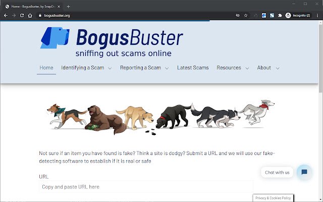 Bogus Buster daripada kedai web Chrome untuk dijalankan dengan OffiDocs Chromium dalam talian