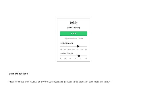 Boldly Bionic Reading  from Chrome web store to be run with OffiDocs Chromium online