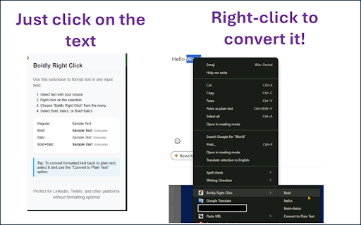 Boldly Right Click  from Chrome web store to be run with OffiDocs Chromium online