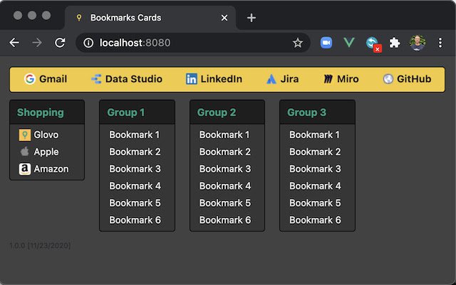 Mga Bookmark Card mula sa Chrome web store na tatakbo sa OffiDocs Chromium online
