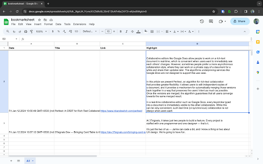 bookmarksheet  from Chrome web store to be run with OffiDocs Chromium online