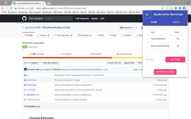 OffiDocs Chromium online で実行する Chrome Web ストアの BookmarksReminder
