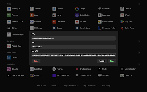 Bookmarks Tab  from Chrome web store to be run with OffiDocs Chromium online