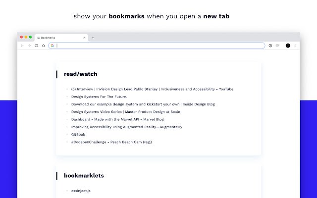 BookmarksTab  from Chrome web store to be run with OffiDocs Chromium online