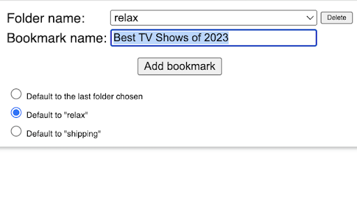 Bookmark To Folder from Chrome web store to be run with OffiDocs Chromium online Bookmark To Folder from Chrome web store to be run with OffiDocs Chromium online