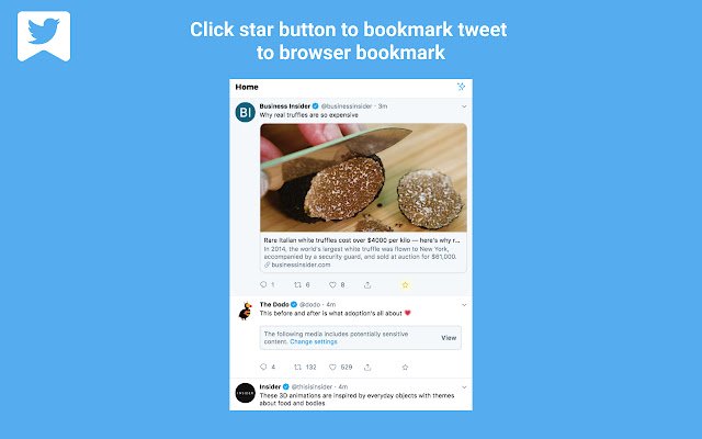 Maak een bladwijzer van Tweet naar de browser vanuit de Chrome-webwinkel om te worden uitgevoerd met OffiDocs Chromium online