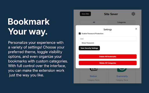 Bookmark Vault  from Chrome web store to be run with OffiDocs Chromium online