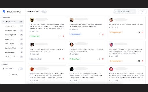 Bookmark X: Twitter/X Bookmark Manager  from Chrome web store to be run with OffiDocs Chromium online