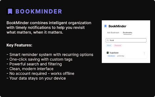 BookMinder  from Chrome web store to be run with OffiDocs Chromium online