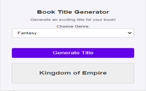 Book Title Generator from Chrome web store to be run with OffiDocs Chromium online Book Title Generator from Chrome web store to be run with OffiDocs Chromium online