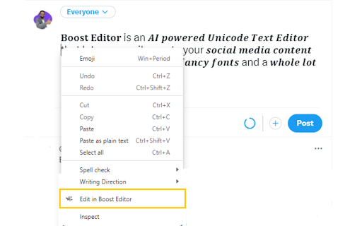 Boost EditorRight Click in SM Post Text Box  from Chrome web store to be run with OffiDocs Chromium online