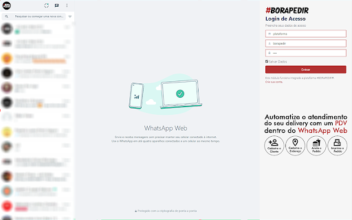 #BORAPEDIR PDV para vender por WhatsApp Web  from Chrome web store to be run with OffiDocs Chromium online