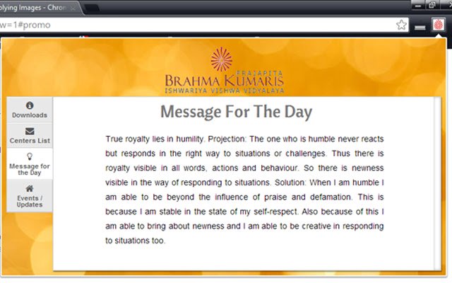Światowy Uniwersytet Duchowy Brahma Kumaris ze sklepu internetowego Chrome, który można uruchomić online za pomocą OffiDocs Chromium