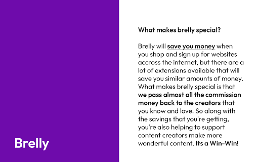 Brelly: Save money, support creators from Chrome web store to be run with OffiDocs Chromium online Brelly: Save money, support creators from Chrome web store to be run with OffiDocs Chromium online