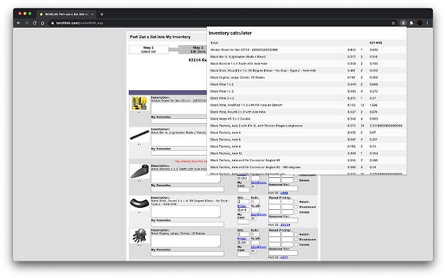 Calculadora de inventário Bricklink da Chrome Web Store para ser executada com OffiDocs Chromium online