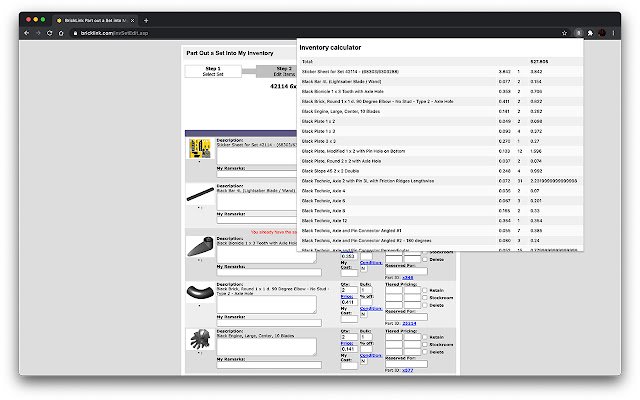 Інвентарний калькулятор Bricklink із веб-магазину Chrome для запуску з OffiDocs Chromium онлайн