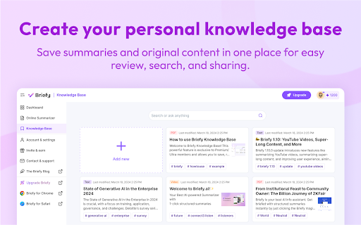 Briefy: AI summarizer with visual views for webpages, YouTube, PDFs  from Chrome web store to be run with OffiDocs Chromium online