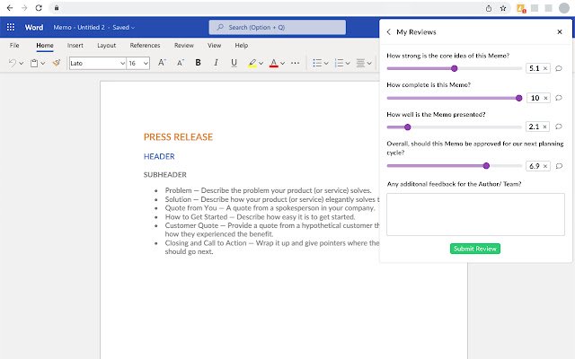 Brightidea Memo Review  from Chrome web store to be run with OffiDocs Chromium online