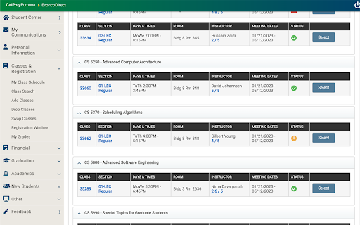 BroncoDirect+  from Chrome web store to be run with OffiDocs Chromium online