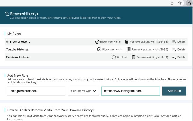 Historial del navegador+ | Administre el historial por sitio desde la tienda web de Chrome para que se ejecute con OffiDocs Chromium en línea