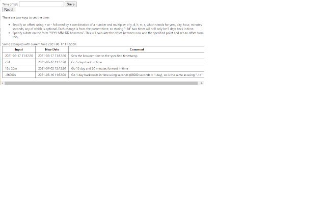 Browser Time Setter  from Chrome web store to be run with OffiDocs Chromium online