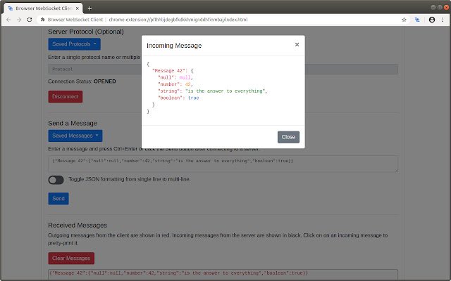 Browser WebSocket Client  from Chrome web store to be run with OffiDocs Chromium online