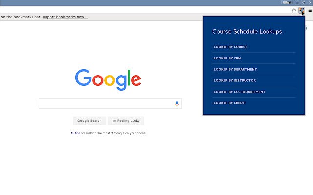 Бічна панель вибору курсу Bucknell із веб-магазину Chrome, яку можна запускати за допомогою OffiDocs Chromium онлайн