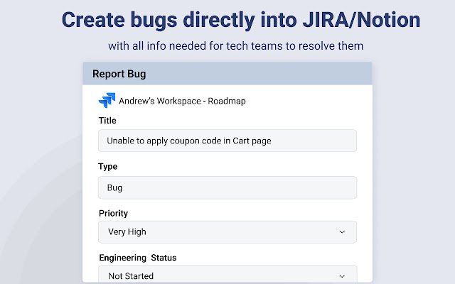 Bugira Bug Reporter para Jira Notion de Chrome web store se ejecutará con OffiDocs Chromium en línea