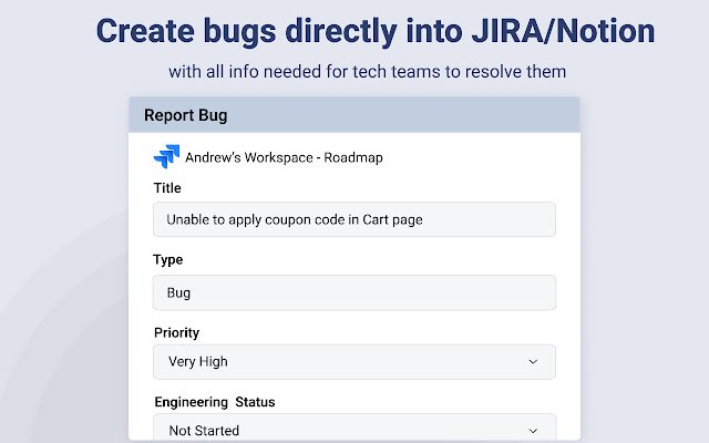 Chrome 웹 스토어의 Jira Notion용 Bugira Bug Reporter가 OffiDocs Chromium 온라인에서 실행됨