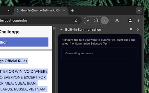 Built In Summarization  from Chrome web store to be run with OffiDocs Chromium online