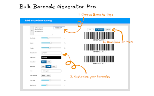 Bulk Barcode Generator Pro Free Online Tool  from Chrome web store to be run with OffiDocs Chromium online