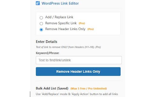 Bulk Link Editor  from Chrome web store to be run with OffiDocs Chromium online