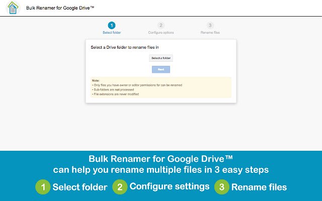 Bulk Renamer para sa Drive mula sa Chrome web store na tatakbo sa OffiDocs Chromium online