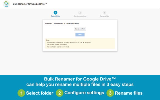 Bulk Renamer for Drive aus dem Chrome-Webshop zur Ausführung mit OffiDocs Chromium online