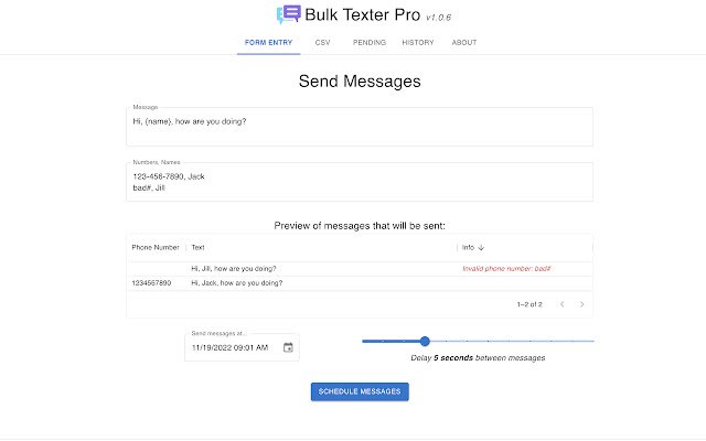 Bulk Texter Pro aus dem Chrome Web Store zur Ausführung mit OffiDocs Chromium online