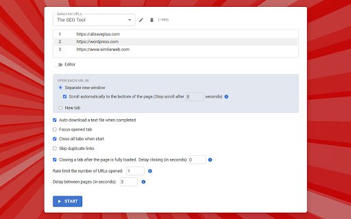Bulk URL Opener Plus  from Chrome web store to be run with OffiDocs Chromium online