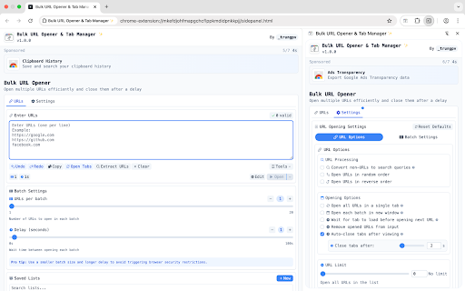 Bulk URL Opener  Tab Manager ✨  from Chrome web store to be run with OffiDocs Chromium online
