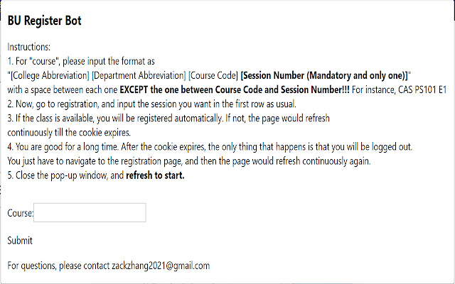 BU Register Bot  from Chrome web store to be run with OffiDocs Chromium online
