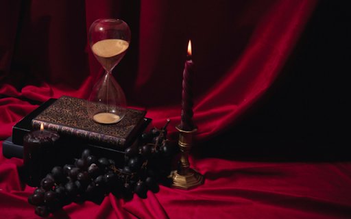 Burgundy Red Background with Candles, Grapes, Hourglass, and Books  from Chrome web store to be run with OffiDocs Chromium online