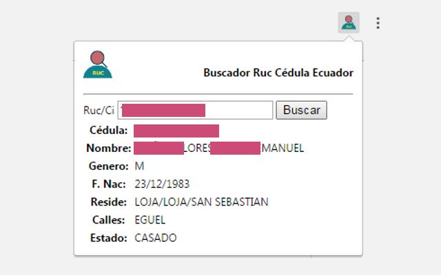 Buscador Ruc Cédula Ecuador  from Chrome web store to be run with OffiDocs Chromium online