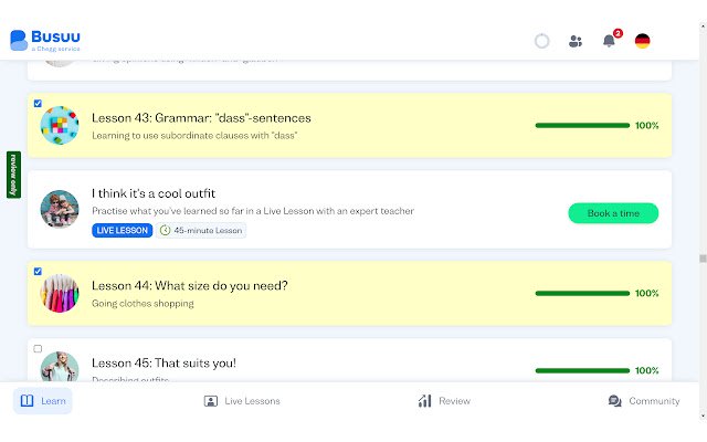 Busuu Lesson Review  from Chrome web store to be run with OffiDocs Chromium online