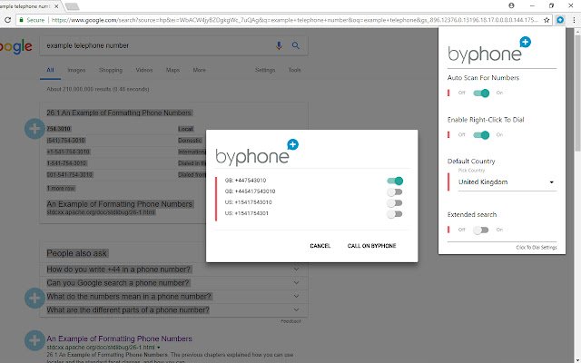 Номер Byphone Linkify із веб-магазину Chrome для запуску з OffiDocs Chromium онлайн