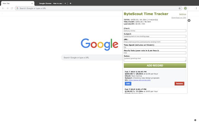 ByteScout Time Tracker  from Chrome web store to be run with OffiDocs Chromium online